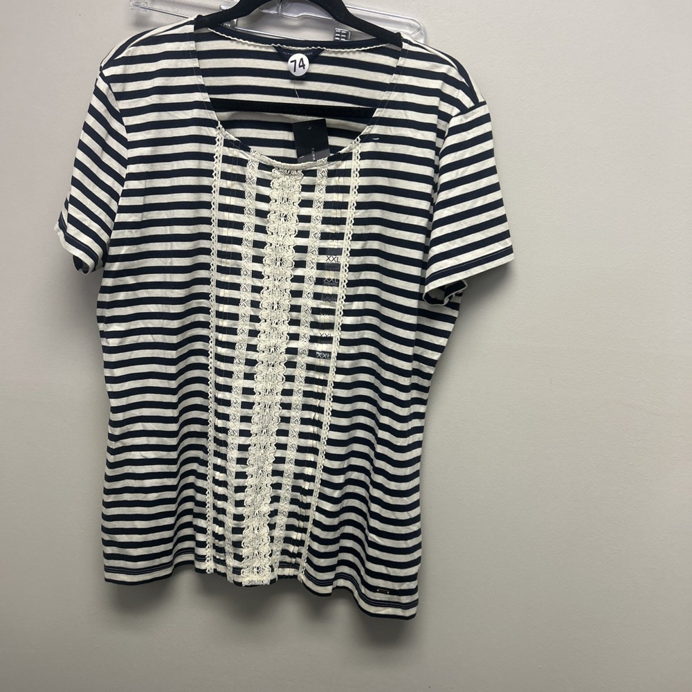 Tommy Hilfiger Nautical Breton Striped Women's Size XL Blue White Laced Shirt